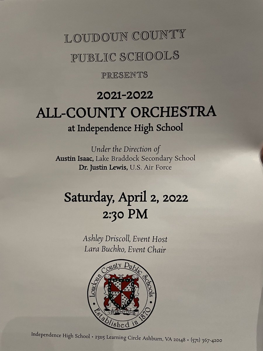 epstanford's tweet image. So excited to hear our All-County Orchestra today! Special thanks to Kara Buchko, chair, and Ashley Driscoll, host. Proud of all our orchestra directors and their students! 🎶#LCPS21