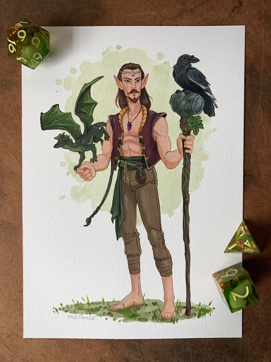 An elven druid and his companions 🍃
.
#dungeonsanddragons #dndcharacter #fantasyillustration #characterdesign