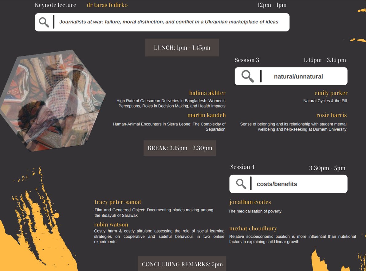 We are delighted to announce the programme for our 'Divided' Conference on the 27th of April. Whatever your background, discipline, or philosophy we implore you to watch, listen, and contribute to what promises to be the event of the year! <a href="/AnthDurham1/">Durham Anthropology</a> <a href="/DuzzaAnthSoc/">Durham University Anthropology Society</a>