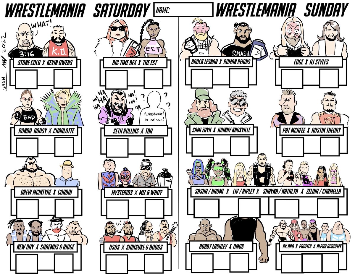 WrestleMania weekend match card doodles! place your bets, pick your winners! ⭐⭐⭐⭐⭐ #WrestleMania 