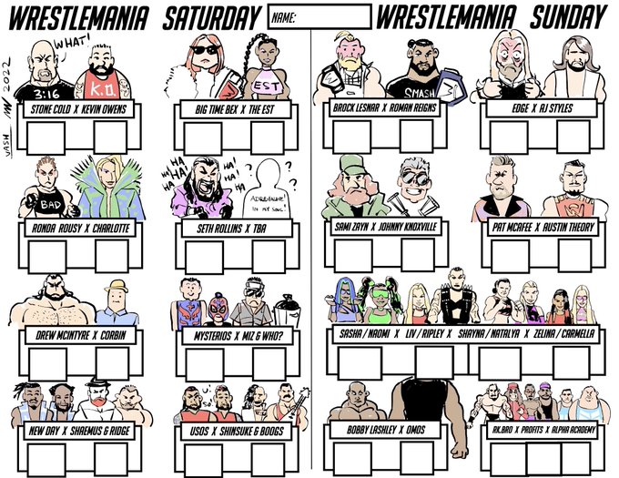 WrestleMania weekend match card doodles! place your bets, pick your winners! ⭐⭐⭐⭐⭐ #WrestleMania 