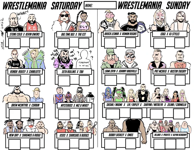 WrestleMania weekend match card doodles! place your bets, pick your winners! ⭐⭐⭐⭐⭐ #WrestleMania 