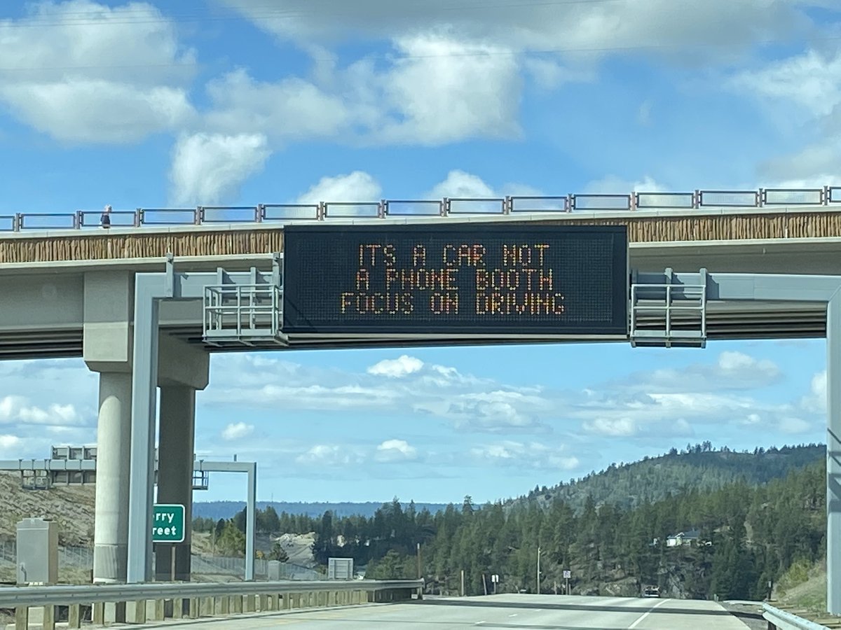 WSDOT_East's tweet image. Planning any travel this weekend? Make sure to remember that your while driving you should be distraction free! This includes not turning your vehicle into a phone booth. Stay safe and limit your distractions!