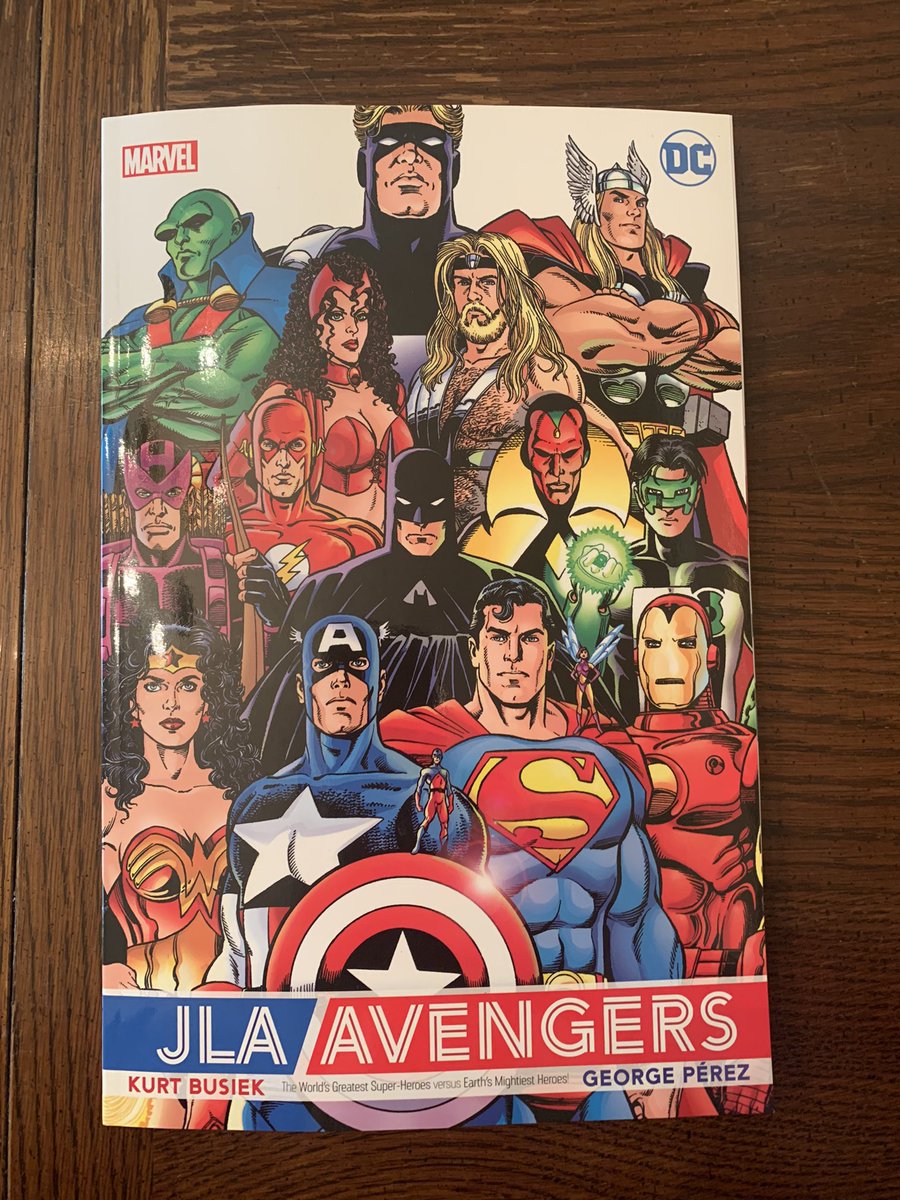 GGoldner6's tweet photo. Was very fortunate to get my copy of the reprinted JLA/AVENGERS crossover and it’s very cool! I didn’t realize they came in so when I went to pick up my usual from my comic store it was great surprise 😄! https://t.co/F7W6IvPHit