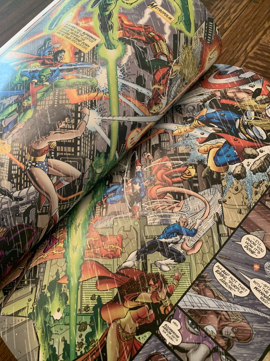 GGoldner6's tweet photo. Was very fortunate to get my copy of the reprinted JLA/AVENGERS crossover and it’s very cool! I didn’t realize they came in so when I went to pick up my usual from my comic store it was great surprise 😄! https://t.co/F7W6IvPHit