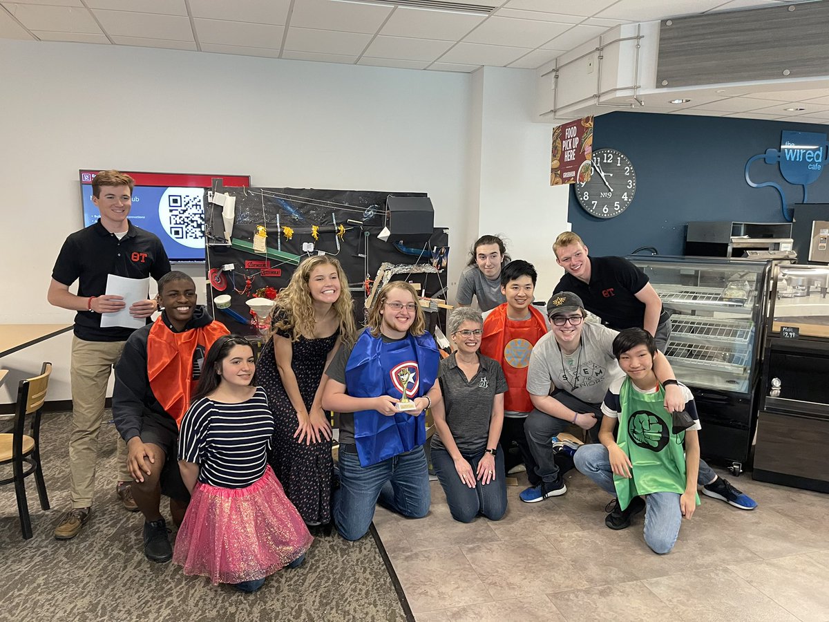 RobinAmick's tweet photo. Great Saturday spent with this awesome group at the USC Theta Tau Rube Goldberg Competition. First place, possibly under unusual circumstances, but the experience was the best! Love these kids! @DFHSSTEM @dutchforkhigh @LexRich5Schools @uscthetatau https://t.co/8SllumgZH9