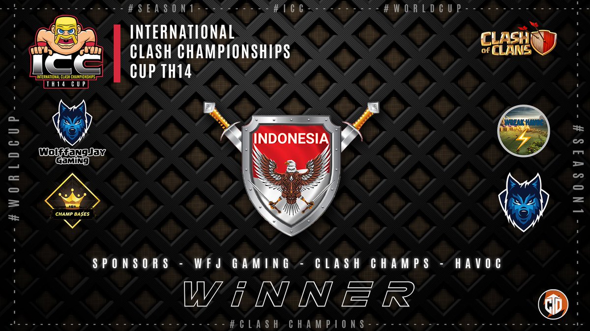 International Clash Championships (@icchamps) on Twitter photo Congratulations to Team #Indonesia for winning ICC TH14!
A great match against <a href="/ItalyCoC/">Italian National Team</a> with the tiniest of margins to separate them!
Final score: 27-27 (0.3% difference!)
Sponsors: <a href="/WolffangJay/">WolffangJay</a> <a href="/ClashChamps/">Clash Champs</a> <a href="/havoc_family/">Havoc ⚡Family</a> Congratulations to Team #Indonesia for winning ICC TH14!
A great match against <a href="/ItalyCoC/">Italian National Team</a> with the tiniest of margins to separate them!
Final score: 27-27 (0.3% difference!)
Sponsors: <a href="/WolffangJay/">WolffangJay</a> <a href="/ClashChamps/">Clash Champs</a> <a href="/havoc_family/">Havoc ⚡Family</a>