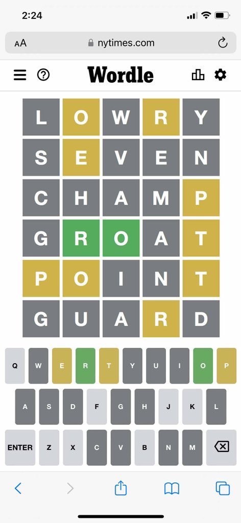 dianephall's tweet photo. @Raptors @Klow7 Wordle takeover to show my appreciation for @Klow7 #KLowinTO @Raptors … I think I’m onto something worthy of the #GROAT #WeTheNorth #wordle https://t.co/xyojuv8i67