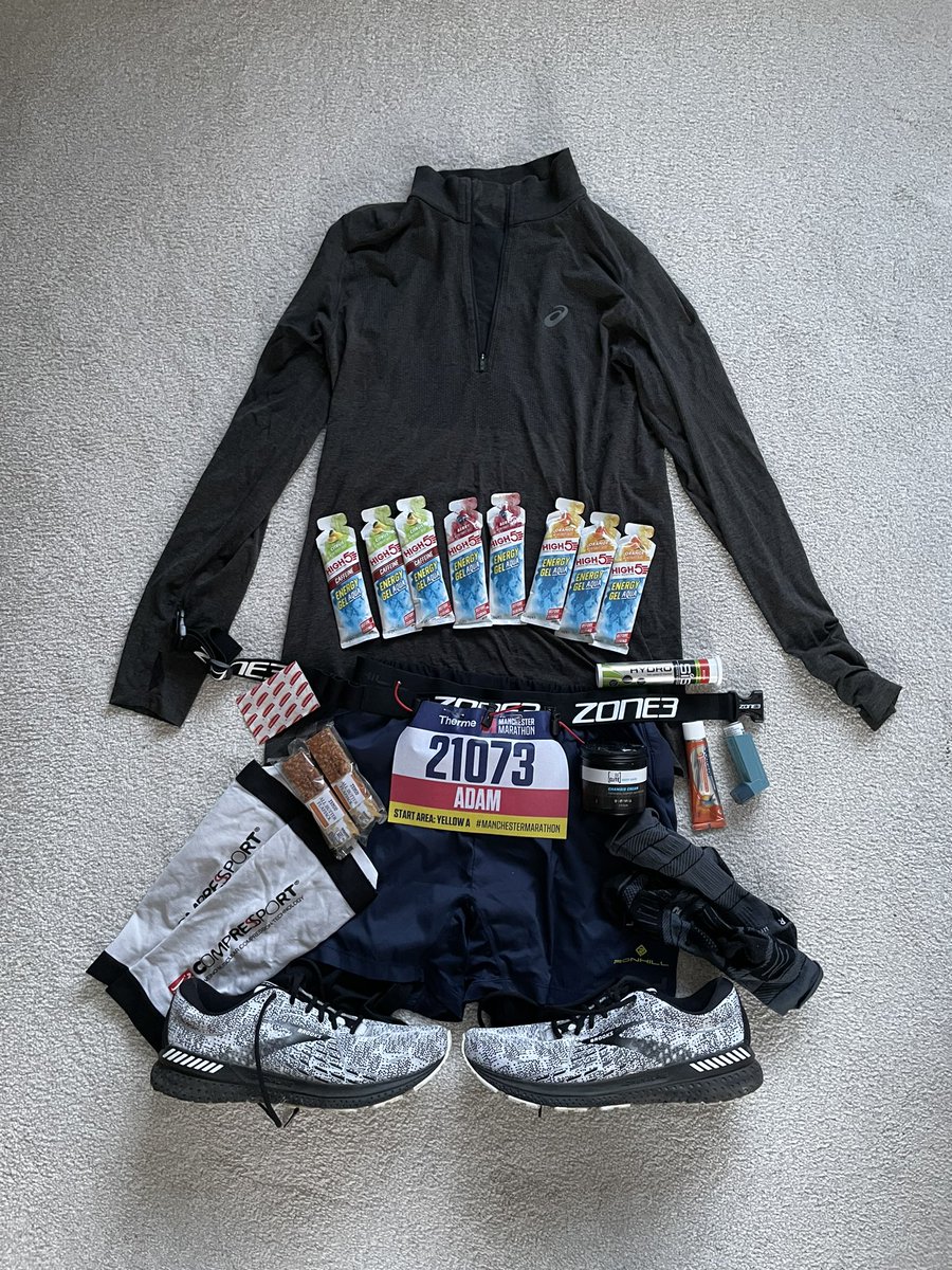 AdamMoran's tweet photo. Obligatory #KitPic for @Marathon_Mcr ft; @HIGH5Nutrition @brooksrunning @Ronhill_UK @ASICSUK https://t.co/3Z1aE910Xs