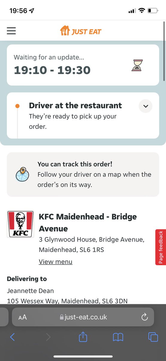 DeanJeannette's tweet photo. @JustEatUK probably going to be needing a refund for this. It’s a joke. How does it take an hour and a half to get kfc delivered?! It’s not even here yet!!! https://t.co/hHikUSllMx
