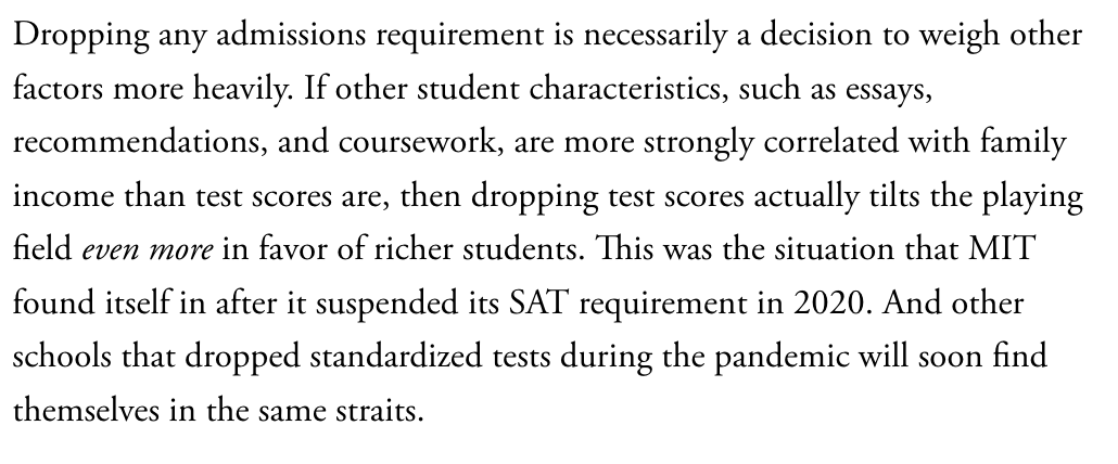 MIT brings back a test that helps low-income students achieve social mobility in an inequitable society. theatlantic.com/ideas/archive/…

This is the single best, most nuanced, discussion I've read about the value (and challenges of standardized tests).