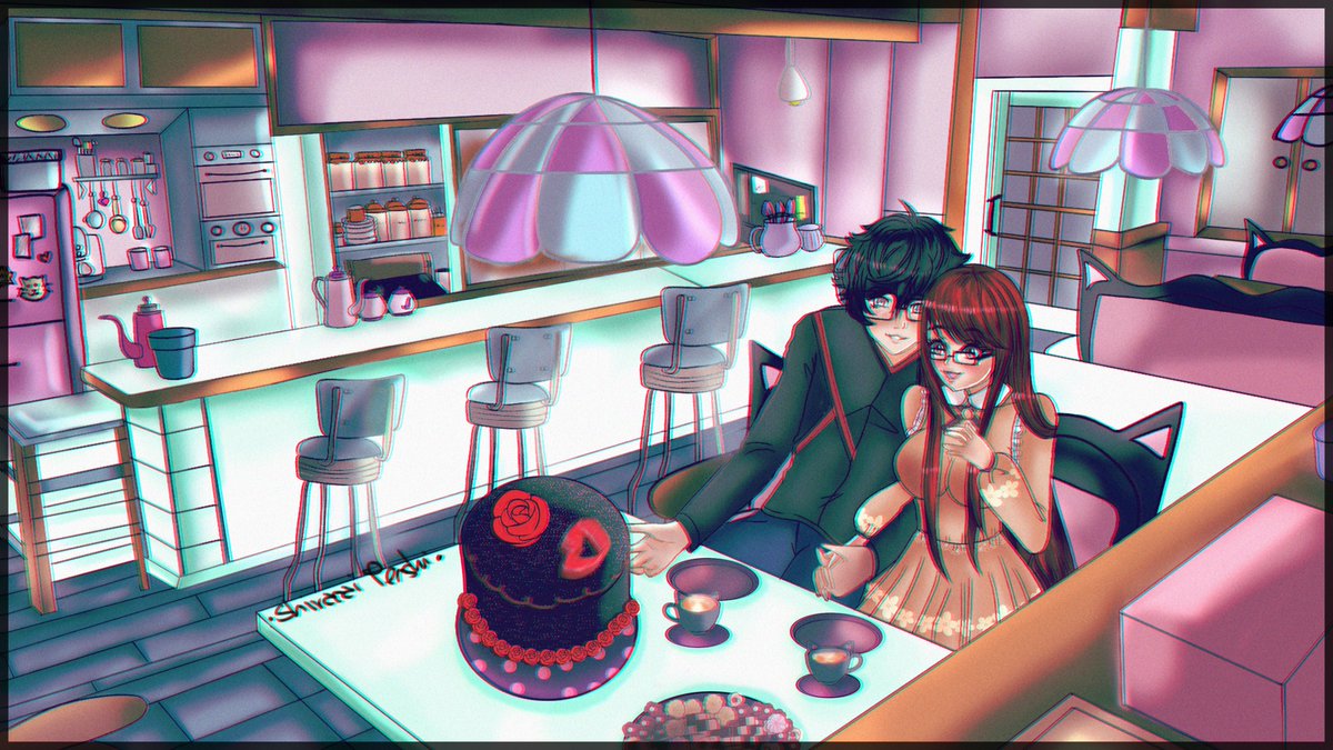 SlaySeraph's tweet photo. My piece for -Sweet Palace- Persona 5 Royal Fanzine <3. A lovely work with my friends for Persona 5 Royal 2nd birthday. 

I love make ilustrations in 90' aesthetic/vaporwave vibes <3 and i missed draw ShuSumi, so, here is <3

#Persona5Royal #vaporwave #Persona5 https://t.co/hT36M7f3k1