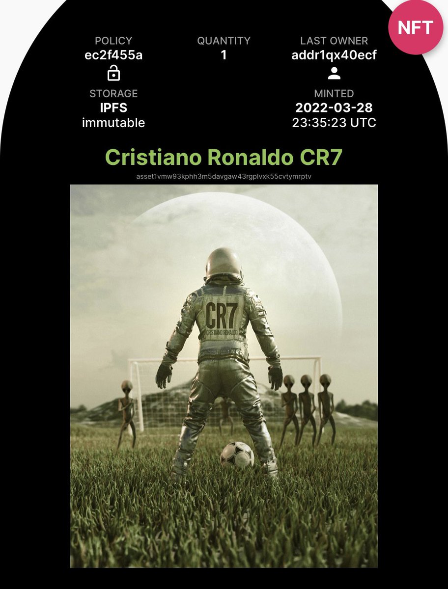 Claynaldo_7's tweet photo. I think everyone knows my name is a combination of my favourite #CNFT project and my favourite footballer. Today I won an auction for this special 1/1 piece by @allaabdullah15 ❤️🔥🚀 #NFT #Ada https://t.co/MFCEXpJNfW