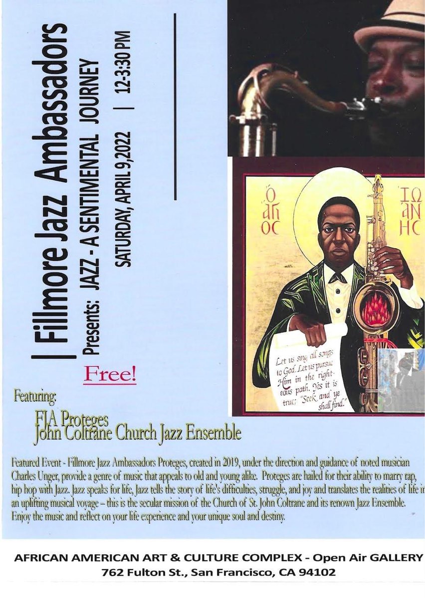 Come out to the African American Art &amp; Culture Complex NEXT SATURDAY to hear some amazing, live jazz from the John Coltrane Church Jazz Ensemble! Free for all!