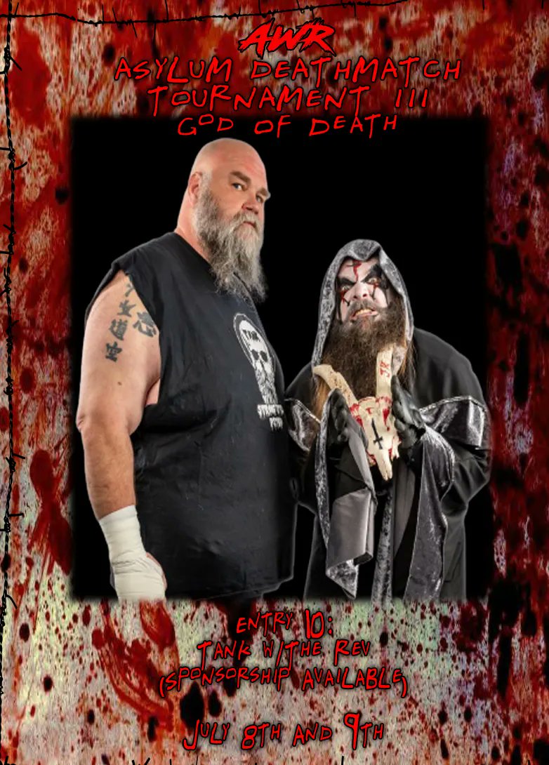 AWRLIFE's tweet photo. #AWR #ADT3 #GodOfDeath #July8thAnd9th #TheEmersonTheater #TillberryVape #HoosierWrestlingAlliance #CanCrushersWrestlingPodcast #Entry10 #Tank https://t.co/7hcT1JFYtu