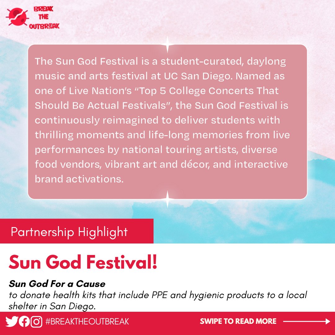 BTOBnow's tweet photo. Partnership Highlights!
#breaktheoutbreak #musehealth #sungodfestival #ucsdasce #sungod https://t.co/SslKgBcWlx