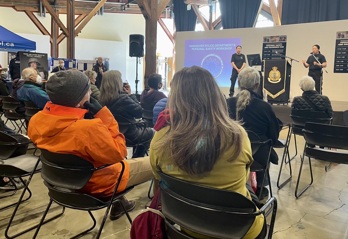 DeputyChow's tweet photo. On stage now is a presentation by the #WomensPersonalSafetyTeam, TY Inspector Colleen Yee and her sister Det. Alice Yee. Since 2013, they’ve reached thousands in ⁦@CityofVancouver⁩ to educate, inspire &amp; empower women on personal safety. #wpst https://t.co/21HXfHTaWk