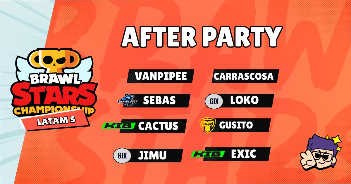 AFTER PARTY a las 17:00 Hrs🇨🇱🇦🇷

Daremos un poco de descanso a los jugadores y ya arranca con cambios de ultima hora‼️

@KIB_Esports 2 (Coach + jugador)
<a href="/ArenaQuesitoGG/">Arena Quesito</a> (jugador)
<a href="/RenegadosBS/">Renegados</a> (Manager)
#6IX (Manager + Jugador)

twitch.tv/vanpipee
twitch.tv/vanpipee