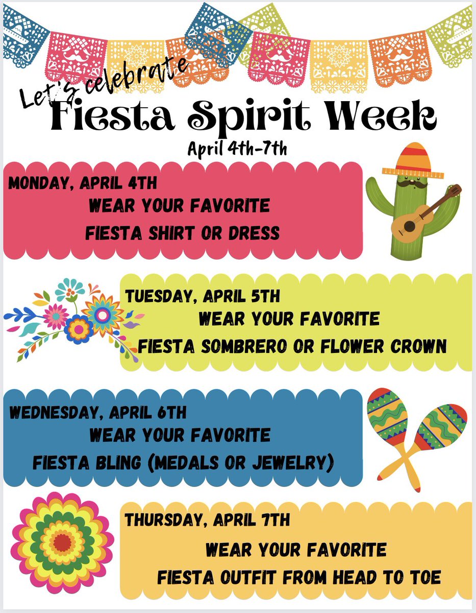 Viva Fiesta, Bulldogs! Let’s celebrate by wearing our favorite fiesta gear this week!🐾☀️❤️