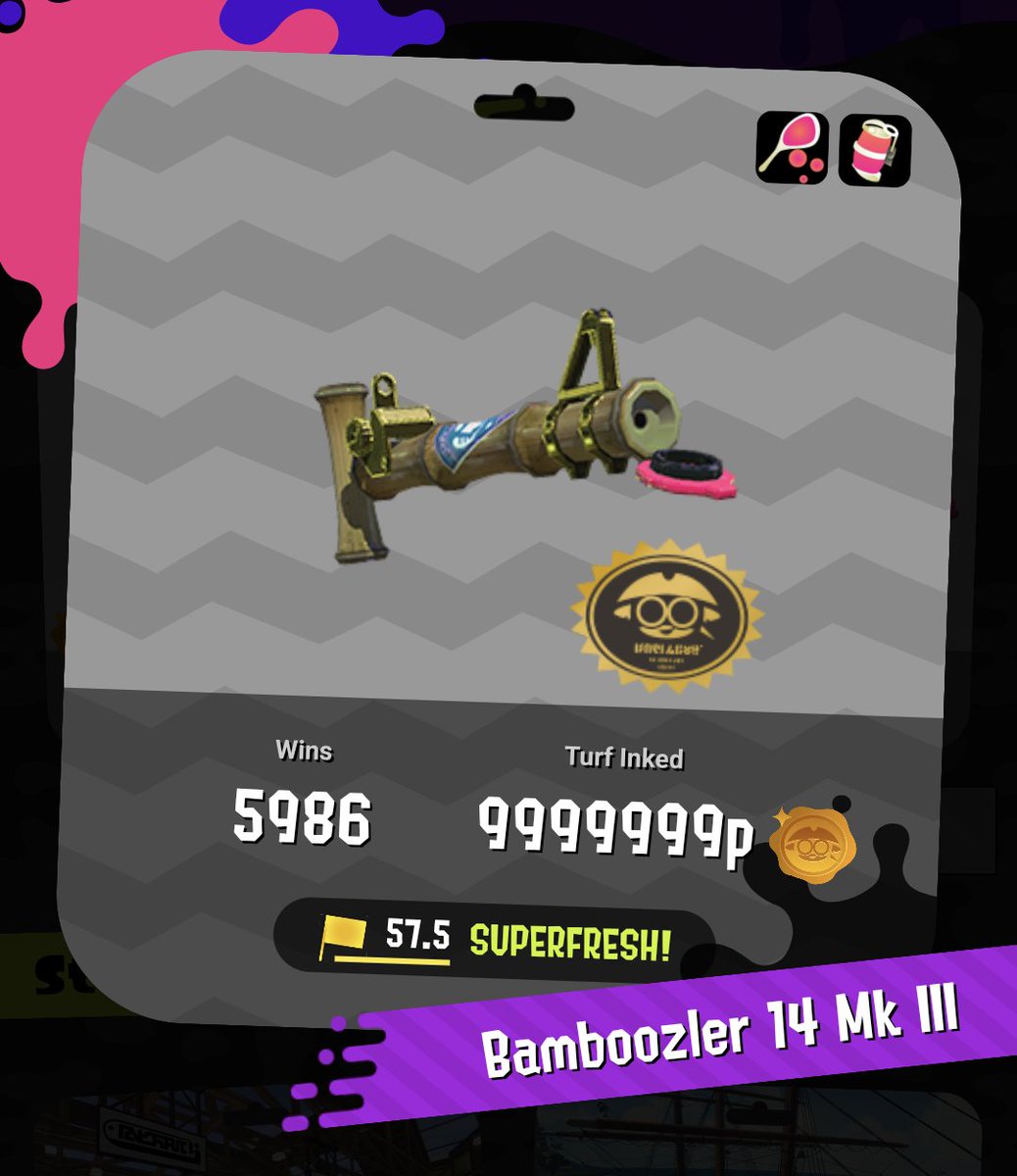 OliyTC's tweet image. The deed has been done, I am the first person to reach max turf on Bamboozler MK III!
Thank you @_WackoJack0 for the motivational race, and thank you everyone who has played with me and supported me over the years! #Splatoon2