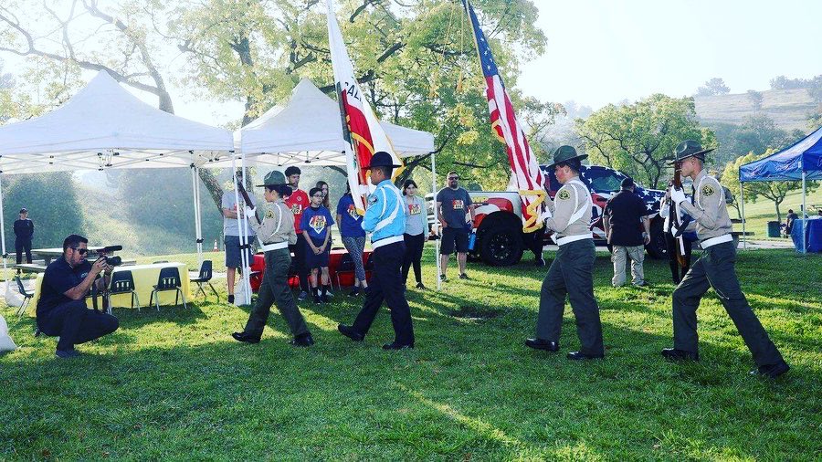 LASDYouth's tweet photo. Some of our amazing @lasdexplorers presented our nation’s colors today at the #superhero5k @lasd_c_p_b @lasdhq @LACoSheriff https://t.co/xKdpgUuzdu