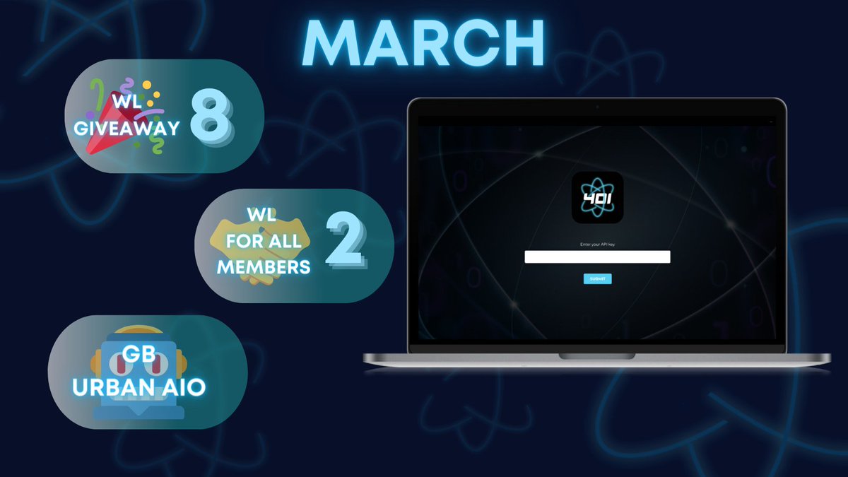 We would like to share the results of our work for the past month ⚛️

1. There were 8 WL giveaways in NFT projects in March and in 2 projects all our members got WL spots. In April we will try to make more collaborations for our members.
2. Groupbuy with <a href="/urbanAIO/">Urban AIO</a>.