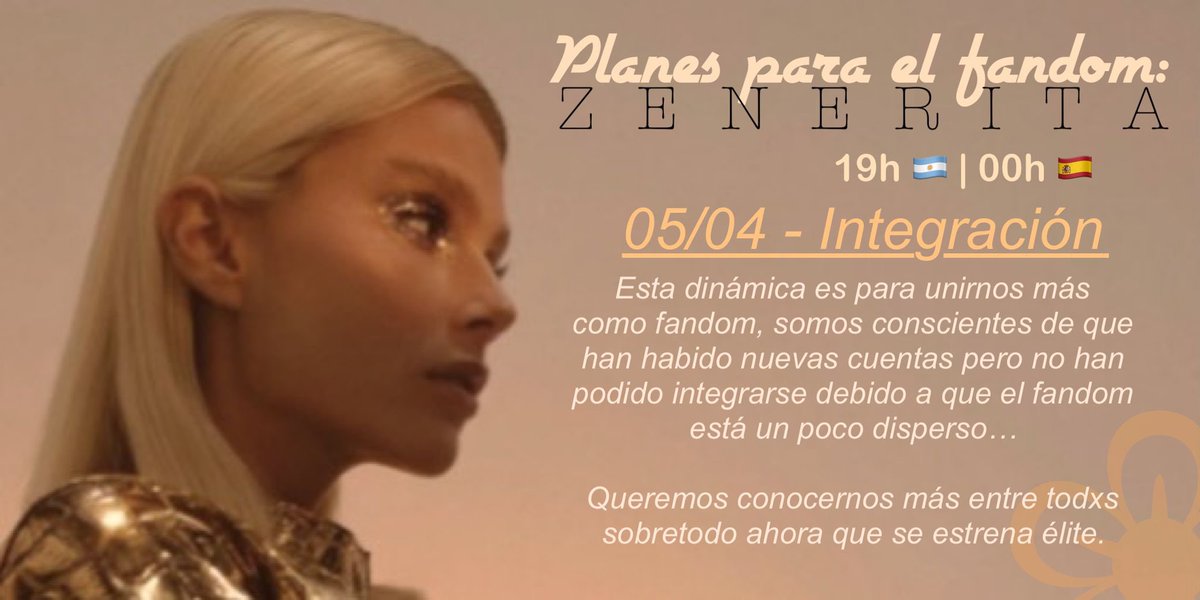 05/04 - INTEGRACIÓN ZENERITA Aquí está la primera dinámica, abajo está toda la info.
Den RT para que le llegue a más personas porfis!!😘
Lxs esperamos!