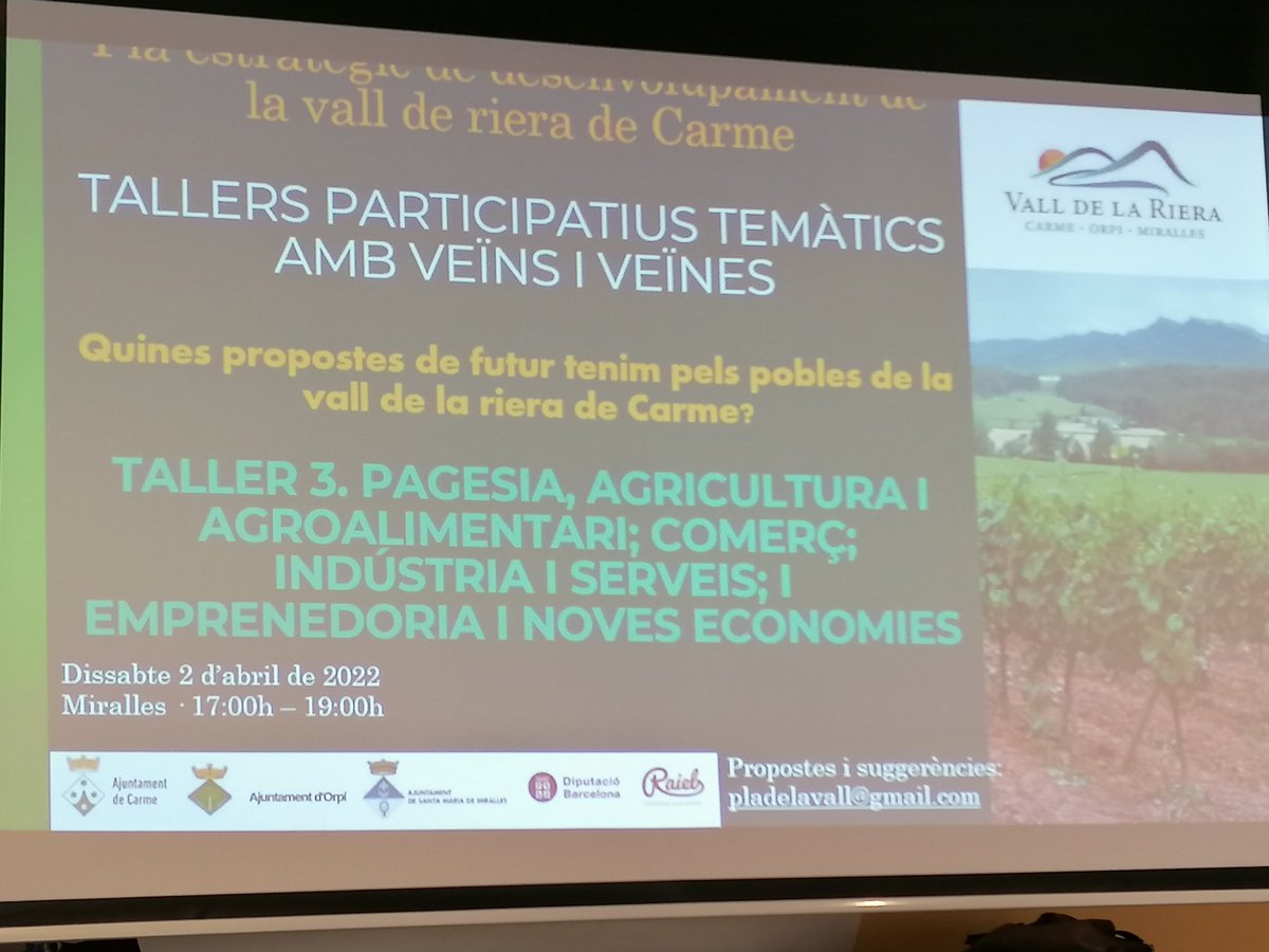raiels_'s tweet photo. ▶️ Avui a Carme hem dinamitzat el tercer taller participatiu amb veïns i veïnes de la Vall de Riera del Carme.
✨ Bones idees i interessants reflexions per a millorar  la qualitat de vida d'aquests municipis!! @ajcarme #ajuntamentsantamariademiralles #ajuntamentorpí https://t.co/w1BHC6hLXO