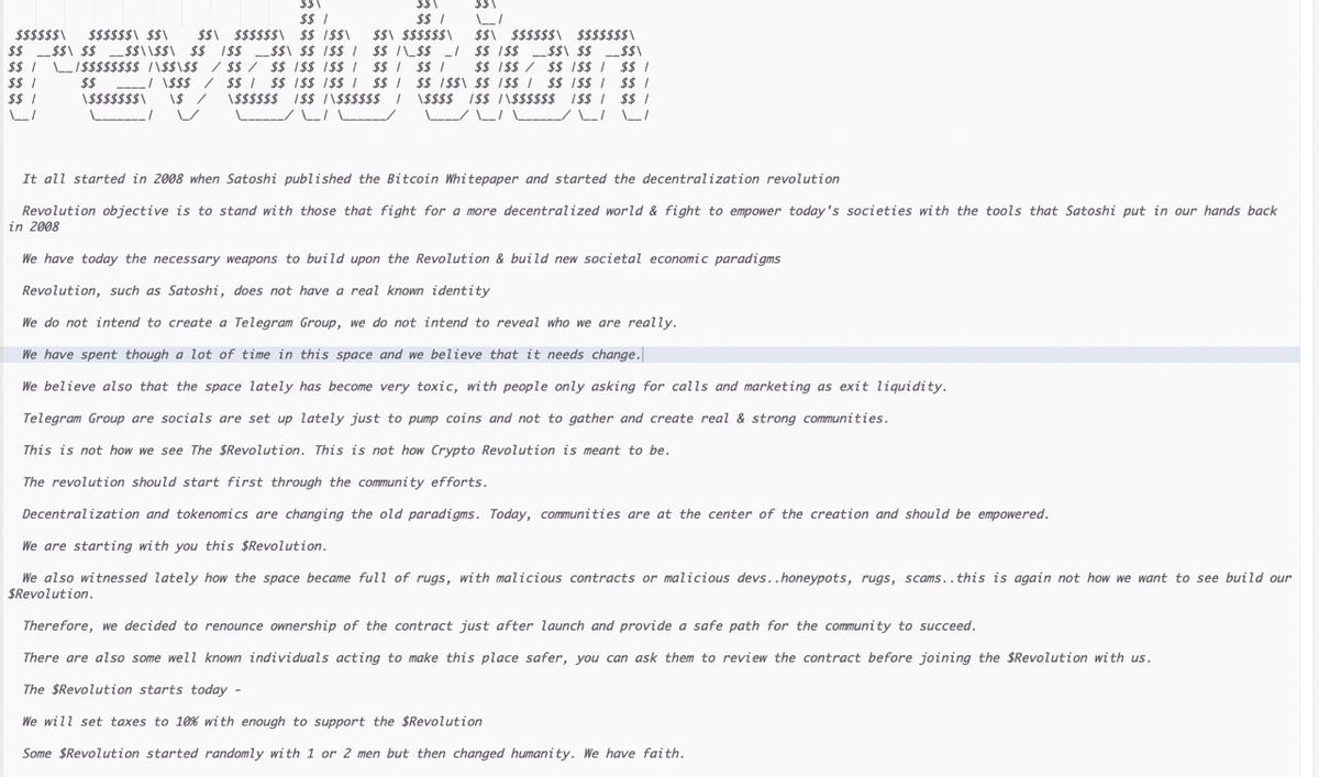 Bagofbread2's tweet photo. missed $CULT missed $REVELATION, wont miss $REVOLUTION 

https://t.co/uMnFtoG070
seems like theres no tg yet, pls DYOR https://t.co/sHO000lARD