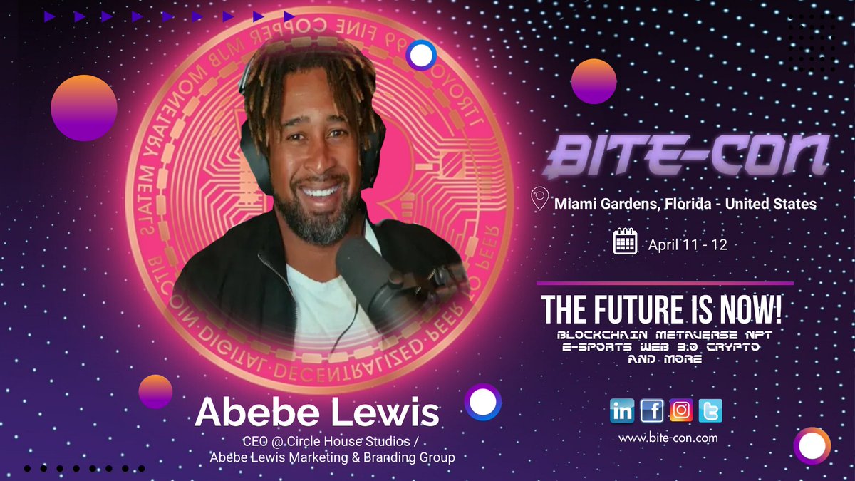 Temante's tweet photo. BITE-CON speaker Abebe Lewis, CEO at Circle House Studios / Abebe Lewis Marketing & Branding Group
GET TICKETS https://t.co/1GYLVo9zeK
#blockchain #metaverse #nft #esports #web3 #cryptocurrency #bitecon #bitecon22 #fmu #miami @EverlastMiami @bite_con @AbebeLewis https://t.co/dn9Xud34J4