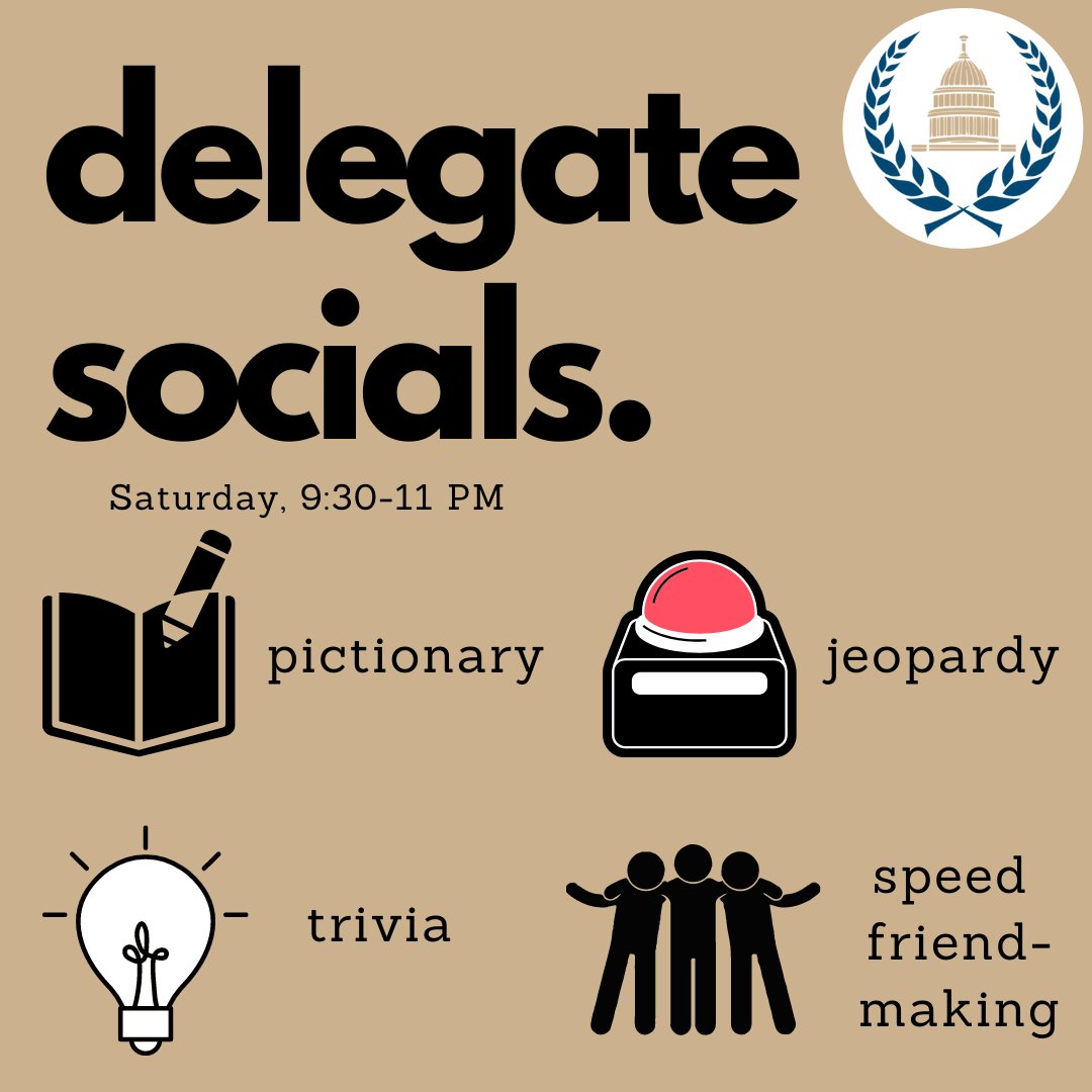 WAMUNC's tweet photo. Get to know your fellow delegates with WAMUNC's beloved social events. Saturday, 9:30-11pm. We have 4 options: Pictionary, Jeopardy, Trivia, and Speed Friend-Making. We expect delegates to enjoy, but we will hold everyone to a high standard of behavior. Sign up by 5pm! https://t.co/lNFhbcvz3J