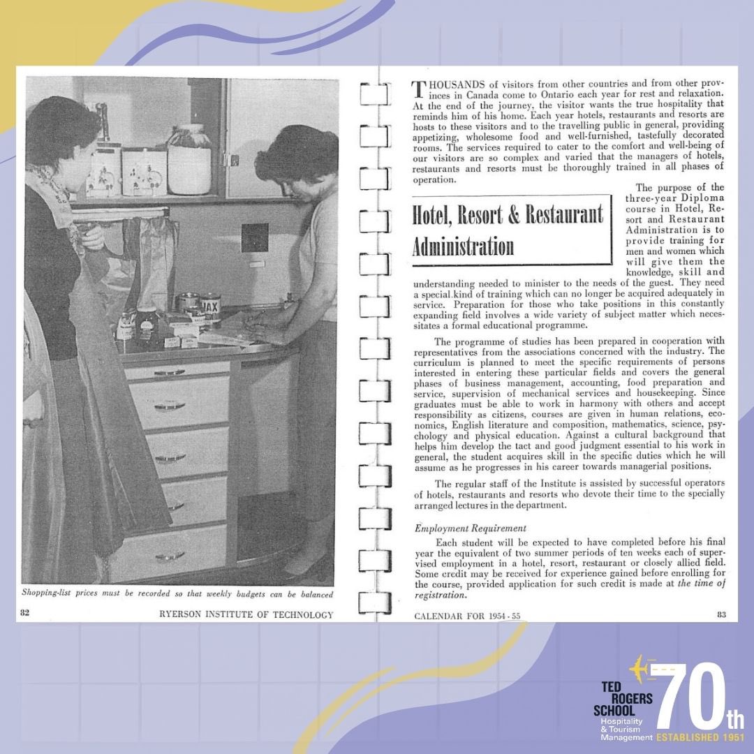 THEMTorontoMet's tweet photo. We are looking back through #HTMRyerson’s 70 year history starting in 1952, when it was known as the Hotel, Resort and Restaurant Administration Program. #HTMCelebrates70 #the50s https://t.co/uRljN3zJ3o