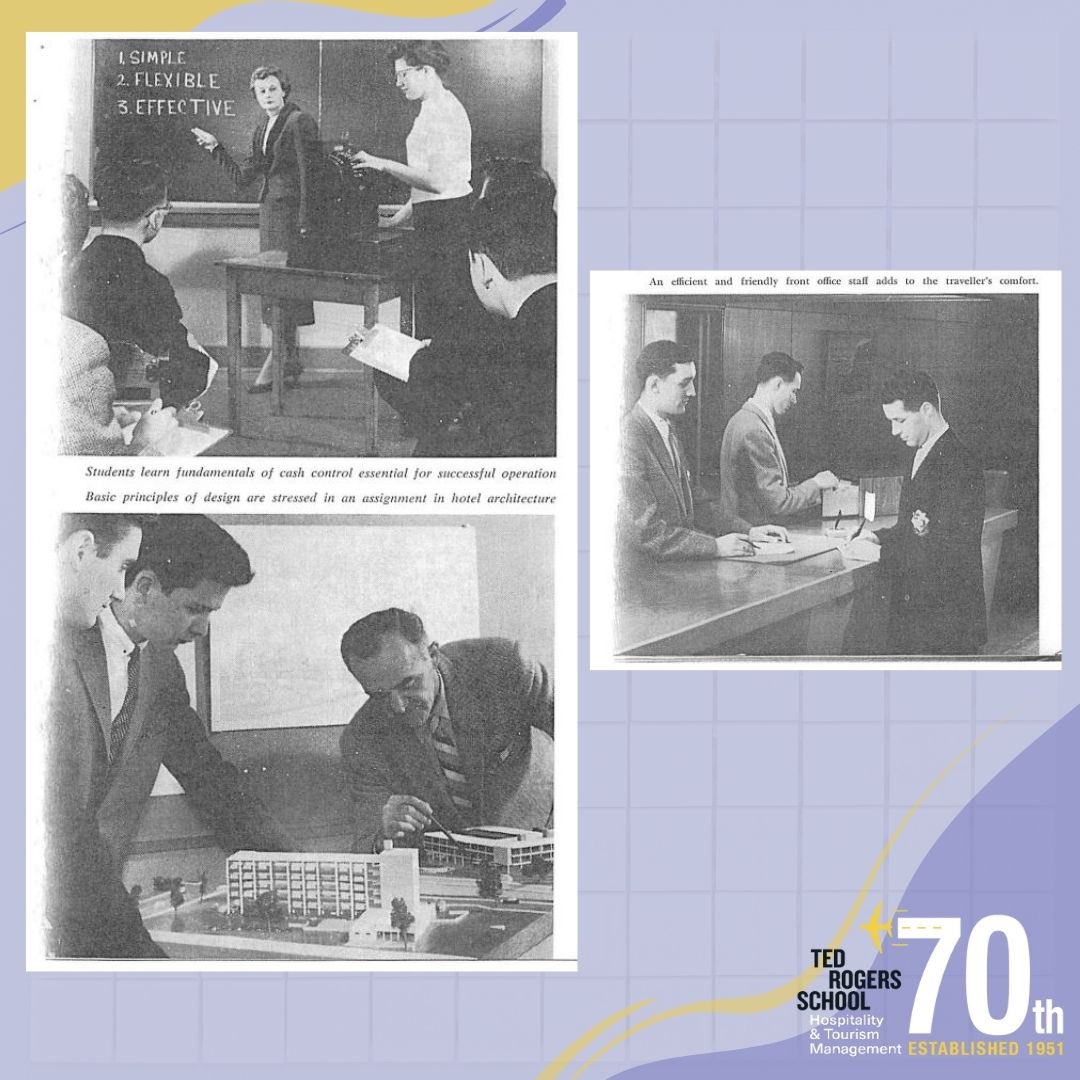 THEMTorontoMet's tweet photo. We are looking back through #HTMRyerson’s 70 year history starting in 1952, when it was known as the Hotel, Resort and Restaurant Administration Program. #HTMCelebrates70 #the50s https://t.co/uRljN3zJ3o