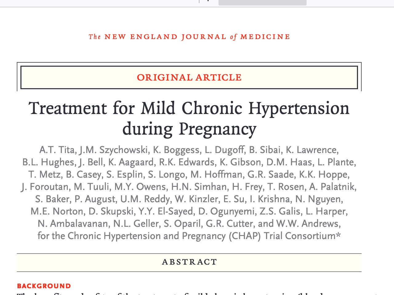 Treatment for Mild Chronic Hypertension during Pregnancy