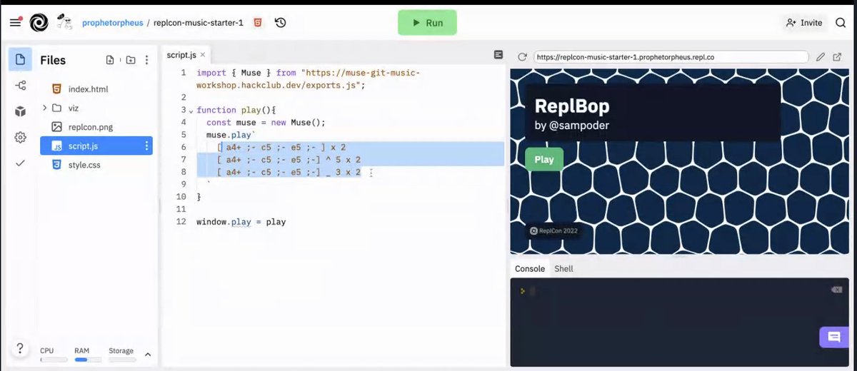 amasad's tweet photo. Sam, repler from Singapore, is live coding music! #ReplCon https://t.co/7i4KfF85Zv