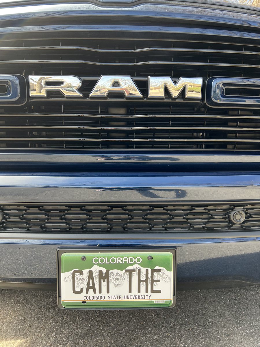 FortTram's tweet photo. My buddy just got his new personalized @CSURams license plates! #camtheram #csurams #coloradostate #dodgeram https://t.co/eyzPZuA0ic