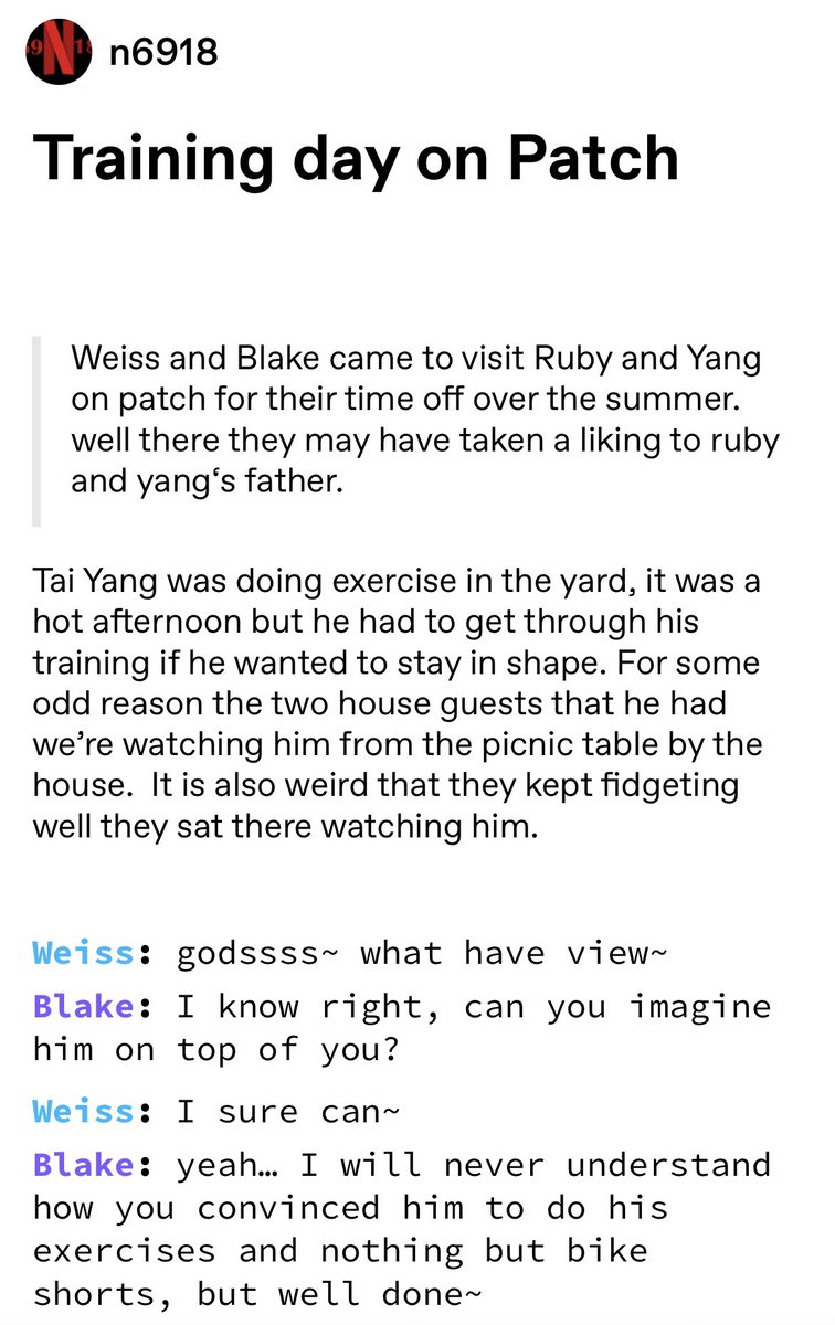 6918_n's tweet photo. Tai Yang x Weiss x Blake was not something I was thinking it was gonna to today, but boy did this turn out good 😏
#RWBYnsfw #nsfw #rwby #weiss #blake #taiyang https://t.co/fQgkbacOTe