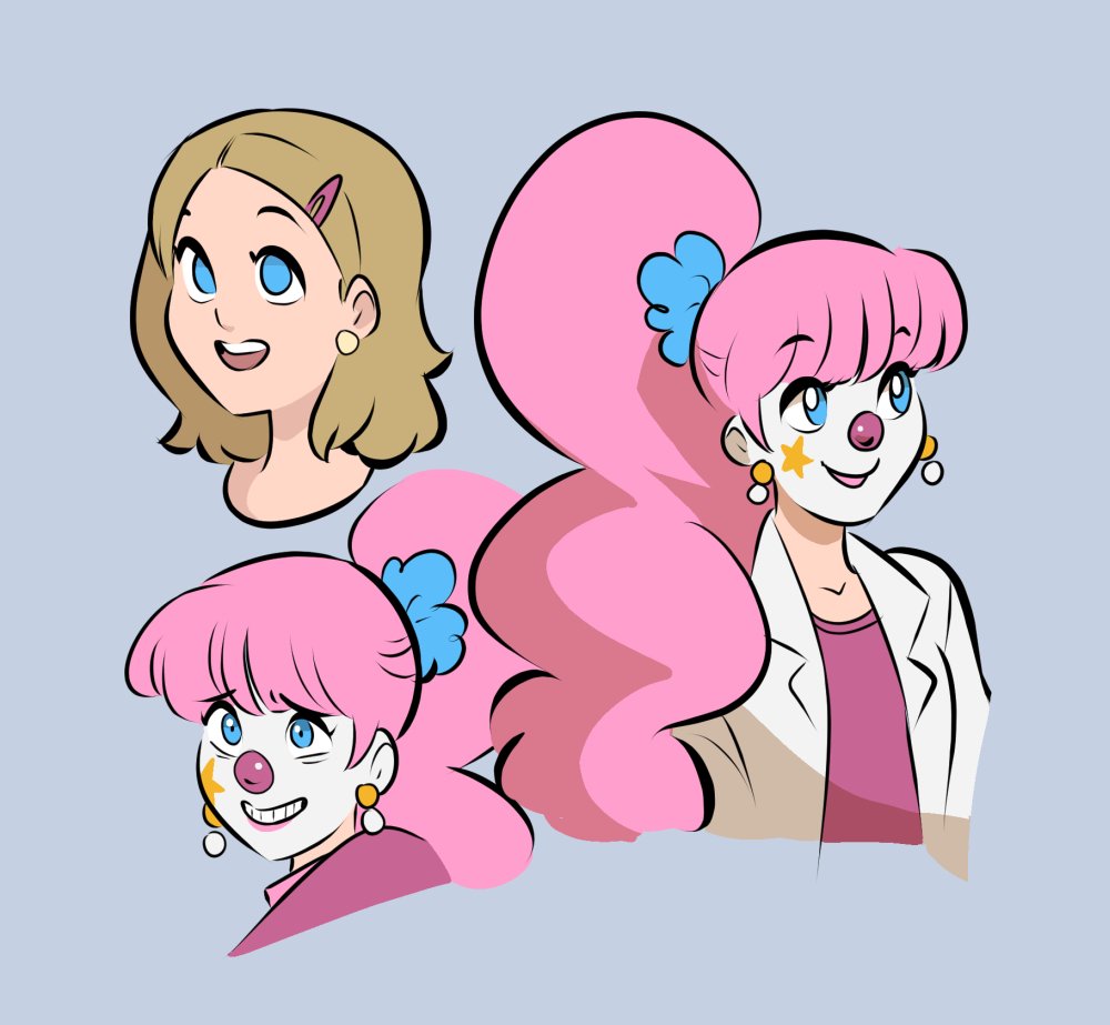 multiple girls pink hair blue eyes jewelry earrings hair ornament smile  illustration images