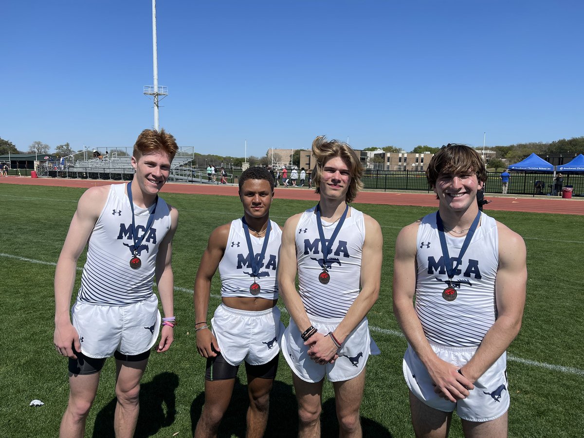 MCA_MUSTANGS's tweet photo. It is always fun to end a great track meet with a victory in the 4x400. Congrats to @SUTTONMAYBERRY, @_noahwheeler, Jacob Dover Smith, and Daniel Kanz! They ran a time of 3:30! https://t.co/56gtN8PNTQ