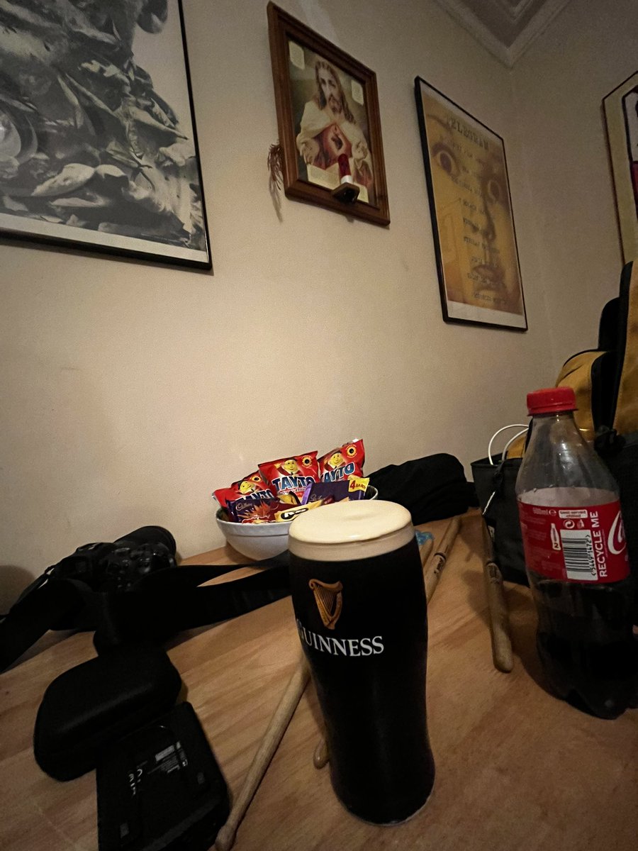 DecPierce's tweet photo. Guinness, Tayto and Jesus. Backstage @MikethePies #BlockRockinBeats https://t.co/FEg1V1i1r8