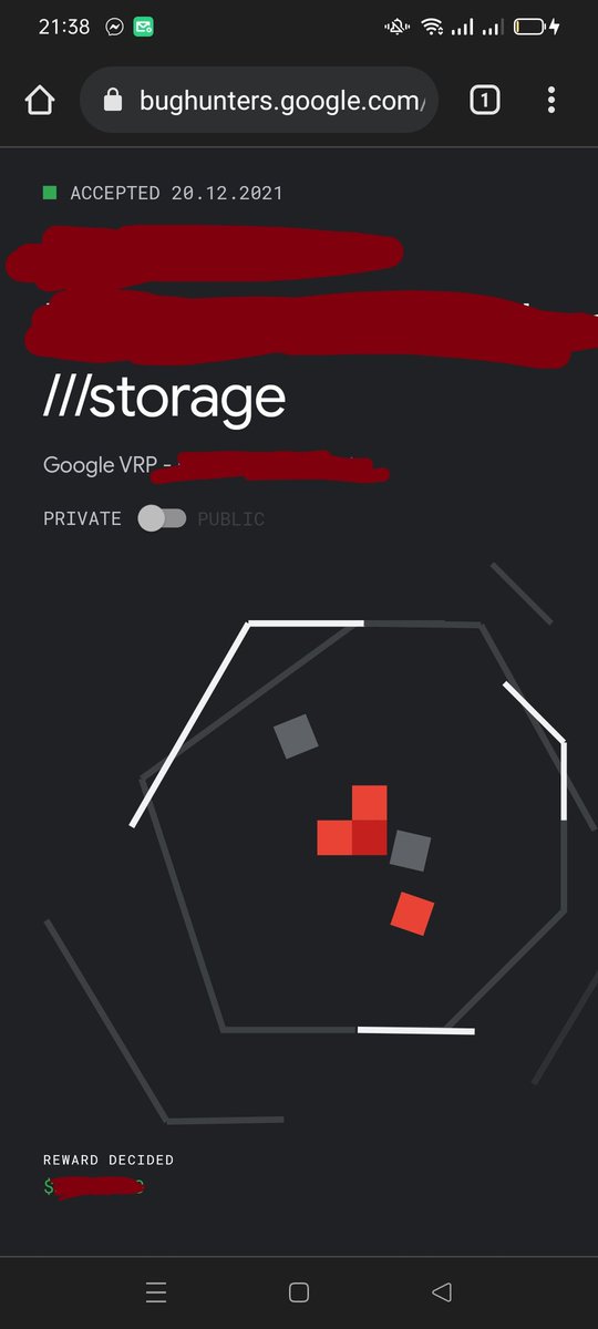 Hi all
This is my first bug and reward at <a href="/GoogleVRP/">Google VRP (Google Bug Hunters)</a>  so if i found some people intrested i will share some tips and poc for my old reports im sure they will help and hope all the best for all of you <3

#BugBounty #bugbountytips #bugbountytip