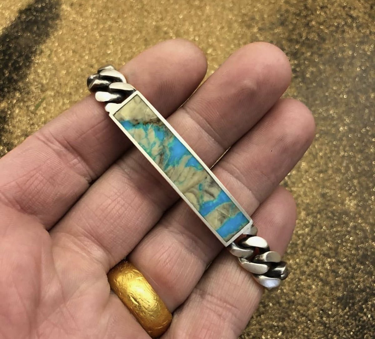 Buddy__Austin's tweet photo. Mona Lisa Turquoise Bracelet 
- Currently I Only have Two in Stock

#ThirdEyeAssembly #BuddyAustin 
#MadeinSeattle #Handmade #Wearables https://t.co/PSVdH4nFP9