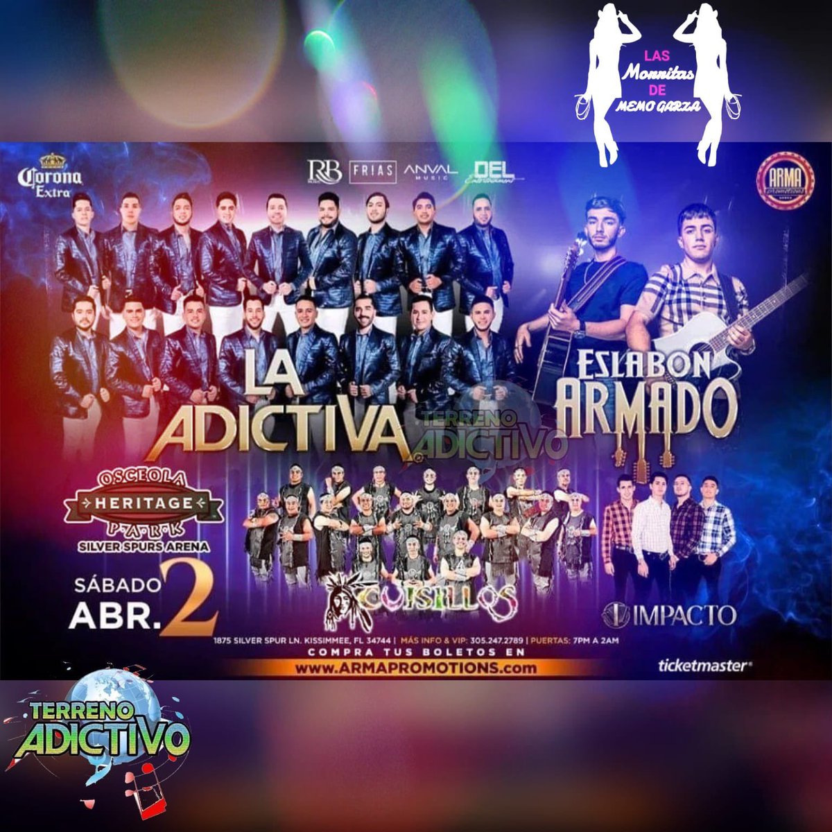LadyLaura3103's tweet photo. 🍭🍬 Sábado 0️⃣2️⃣ de Abril 🍫🍿La @adictivaoficial se presenta en #Kissimmee FL ☀️

¡NO TE LO PUEDES PERDER! 

#NosotrasNosQuedamosContigo 💓
#PorAndarConUnCabrón 😏
#NocheAdictiva
#MMH
#M2037
#TerrenoAdictivo
@memogarzaa
@ELVIAGARCIA121 https://t.co/sAk970VQEs