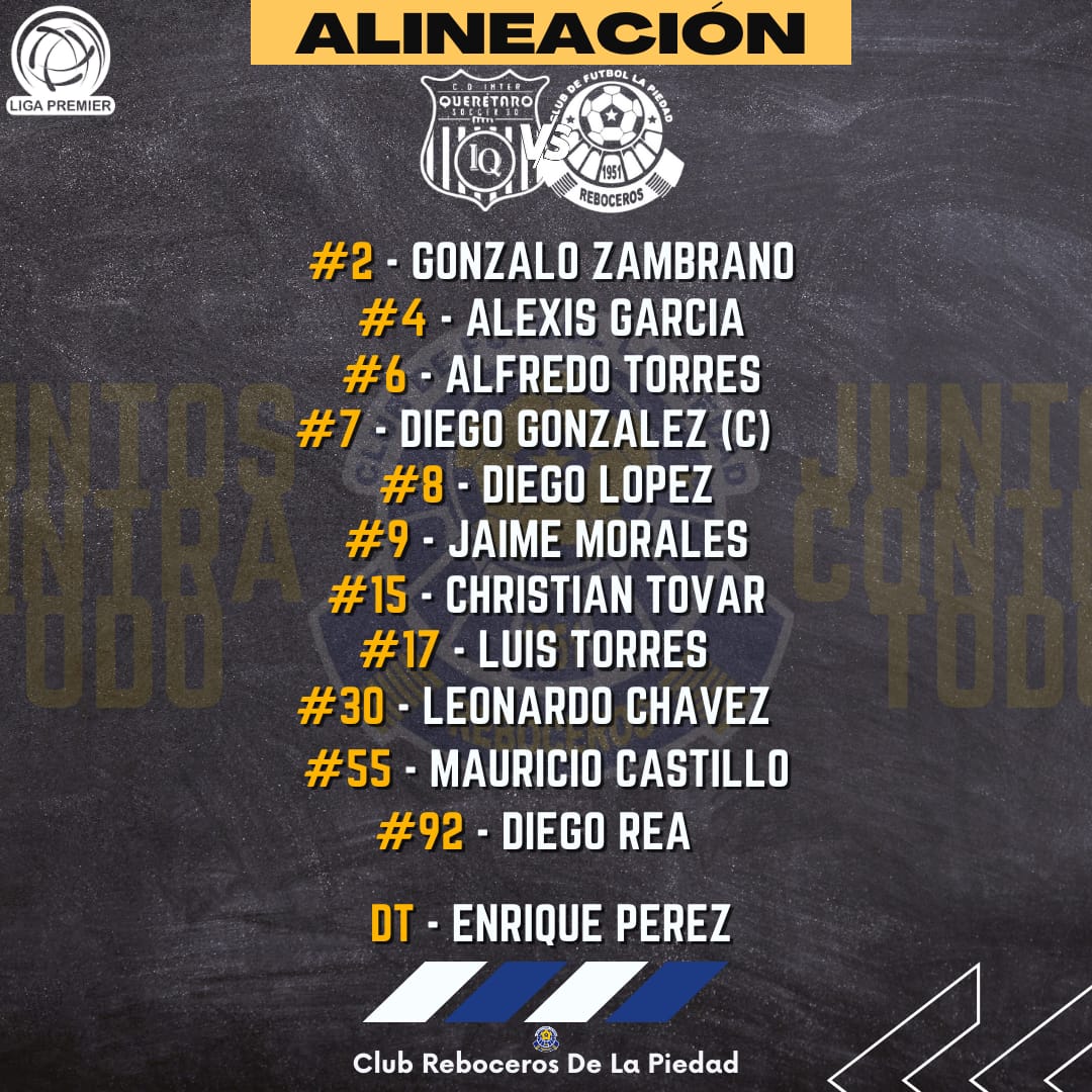 Te presentamos el #OnceInicial para nuestro encuentro versus #InterDeQueretaroFC ¡Soy #ReboceroFiel! ⚽

#DóndeElFútbolEsAlgoMás
#TodosSomosPiezaClave
<a href="/LigaPremier_FMF/">Liga Premier FMF</a>