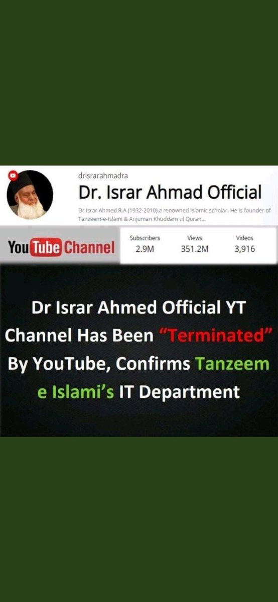 Yousaf_ikm's tweet photo. Such a shameful act by @YouTube
#DrIsrarAhmad https://t.co/hEuKa49Mpw