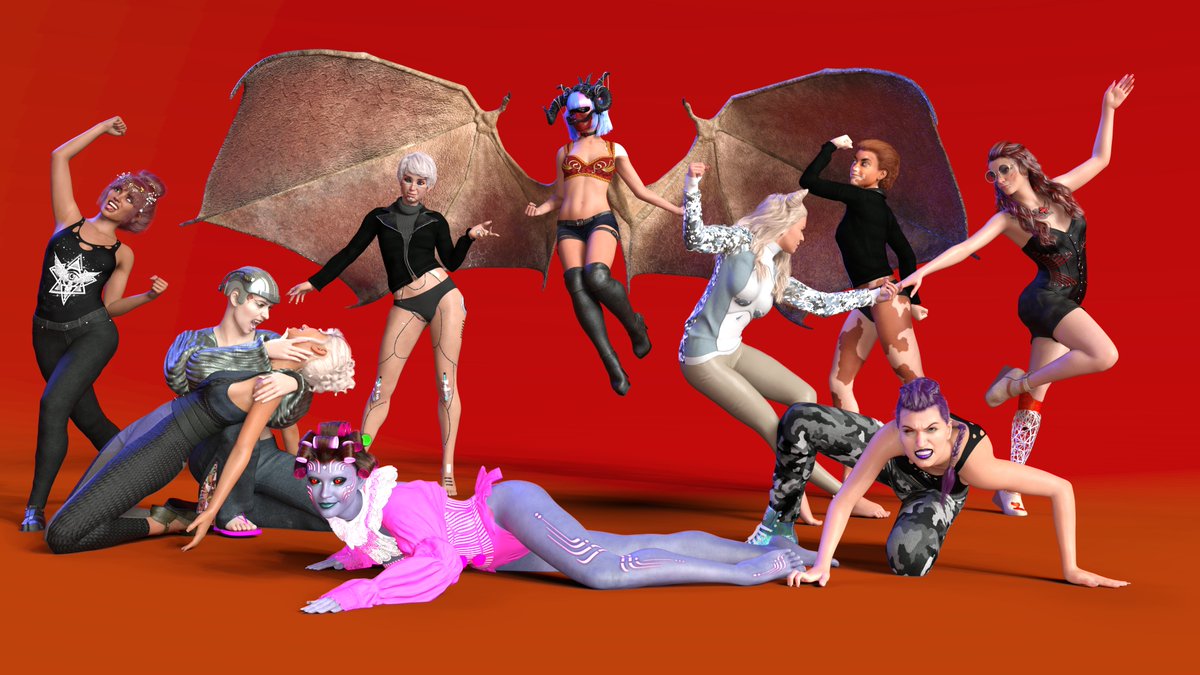 TehWookie's tweet photo. All 10 of my #NFPNFT's!  I can just put my #NFP in a scene, apply some poses and move 'em around, and I have whatever kind of image I want.  Pretty versatile for an #NFT!  @Daz3d @NFungiblePeople https://t.co/UTbJMtD4ug