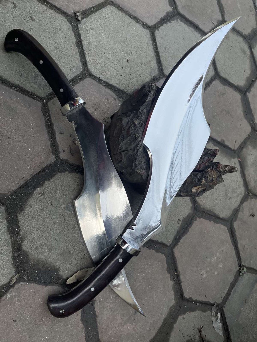 I got custom made kukri knives made, 16” blade, modeled after elsa