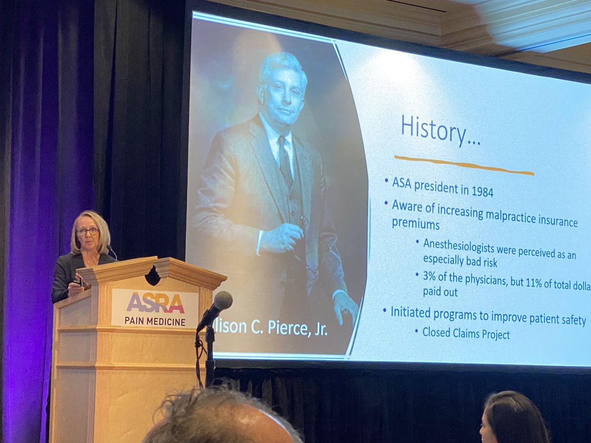 Past ASA History Society President and self-confessed history 🤓 detailing closed claims related to #regionalanesthesia @ #ASRASPRING22 @BridgetPulos