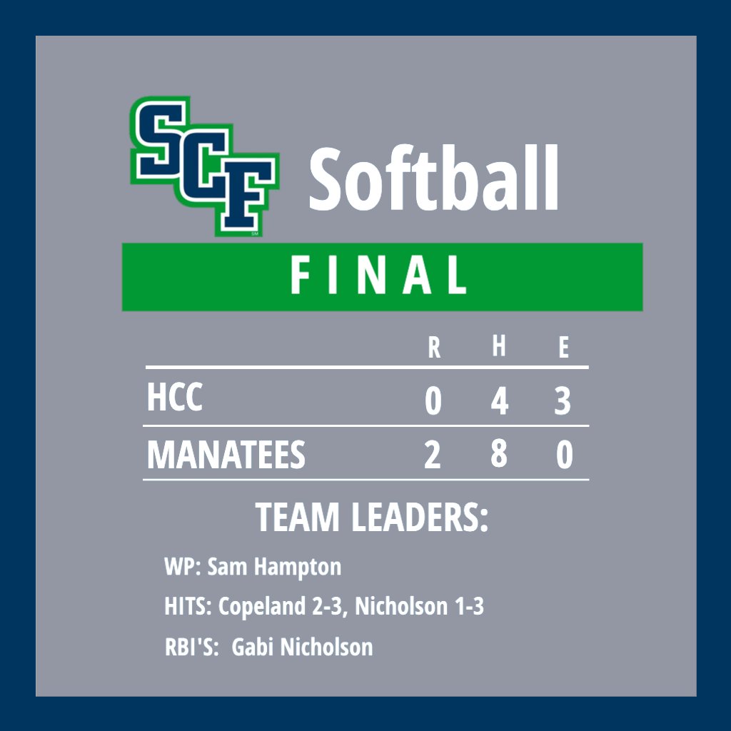 SCF Manatees (@scfmanatees) on Twitter photo SCF Softball Sweeps HCC on Sophomore Day! SCF Softball Sweeps HCC on Sophomore Day!