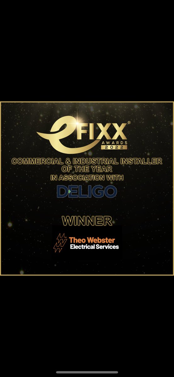 Twelectrician's tweet photo. Very proud to of come away having won the commercial and Indutrial installer of the year and being named as one of the 30 UNDER 30 in the @efixx247 awards. If anything this will only spur me on to achieve my goals and get my business where I want it to be. 

#electrical #awards https://t.co/Lvk0xlXFo0